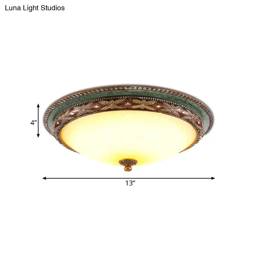 Green Flower Flush Mount LED Ceiling Light - Traditional Resin Design - Warm/White Light - 16"/19.5"/13.5" - For Living Room