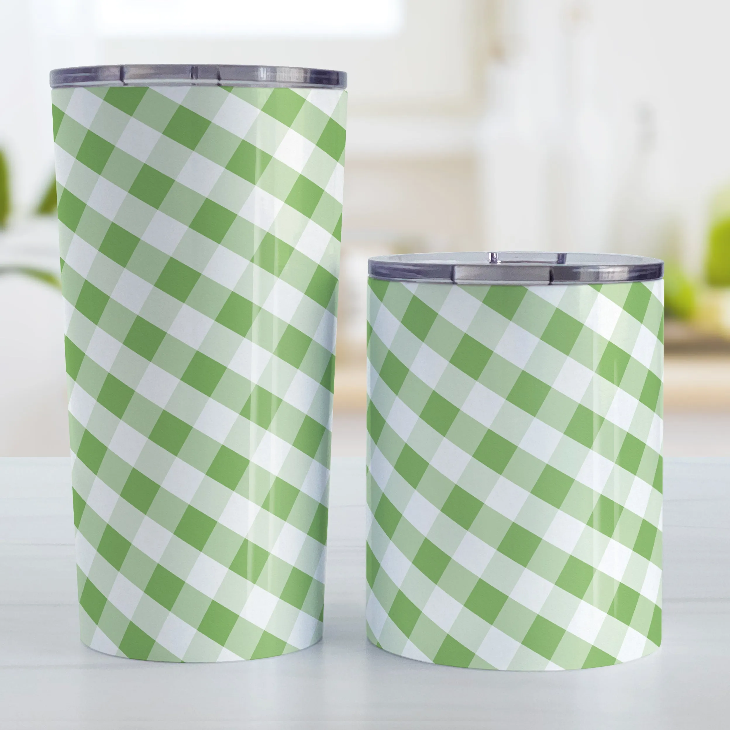 Green Gingham Tumbler Cup