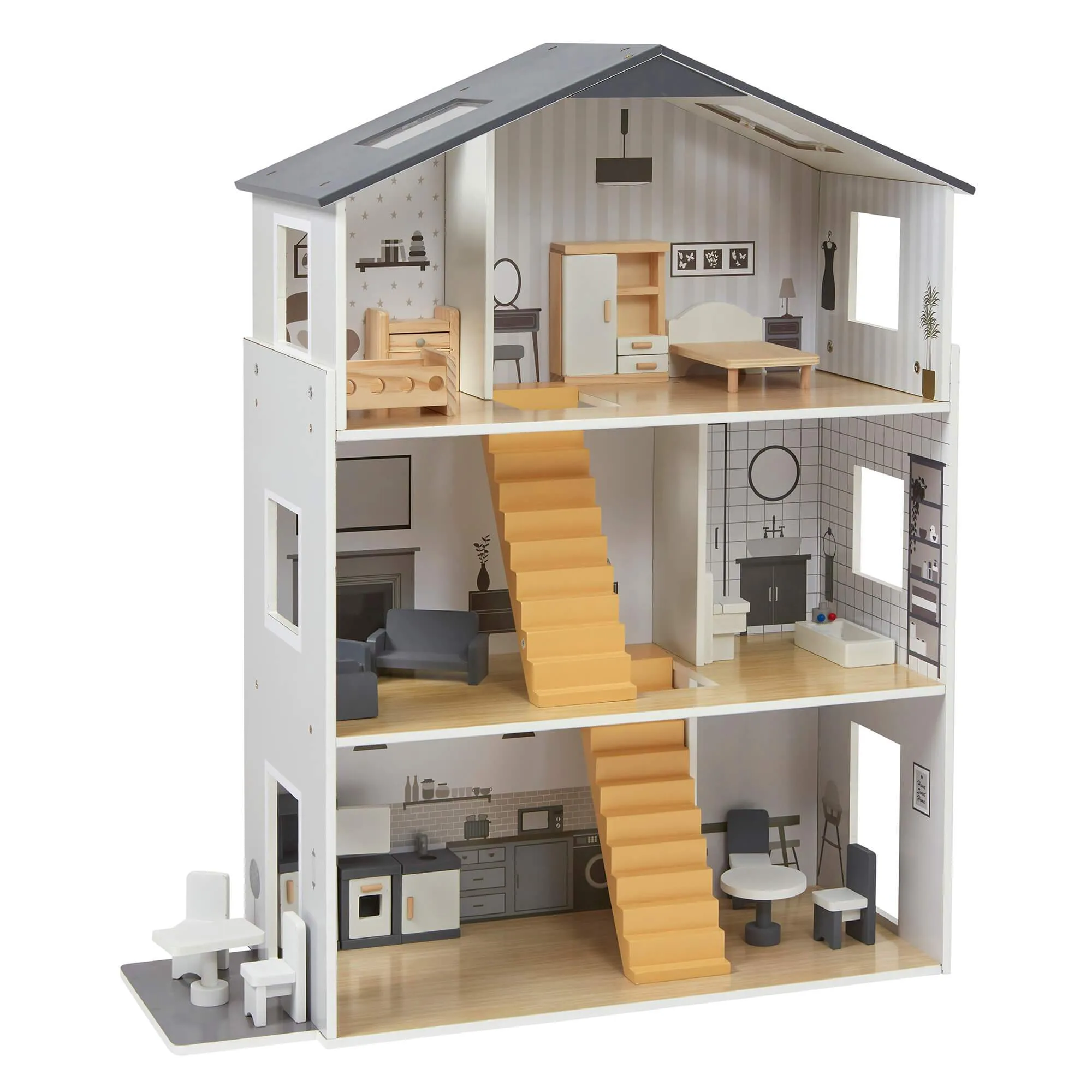 Grey Dolls House with Furniture & Accessories