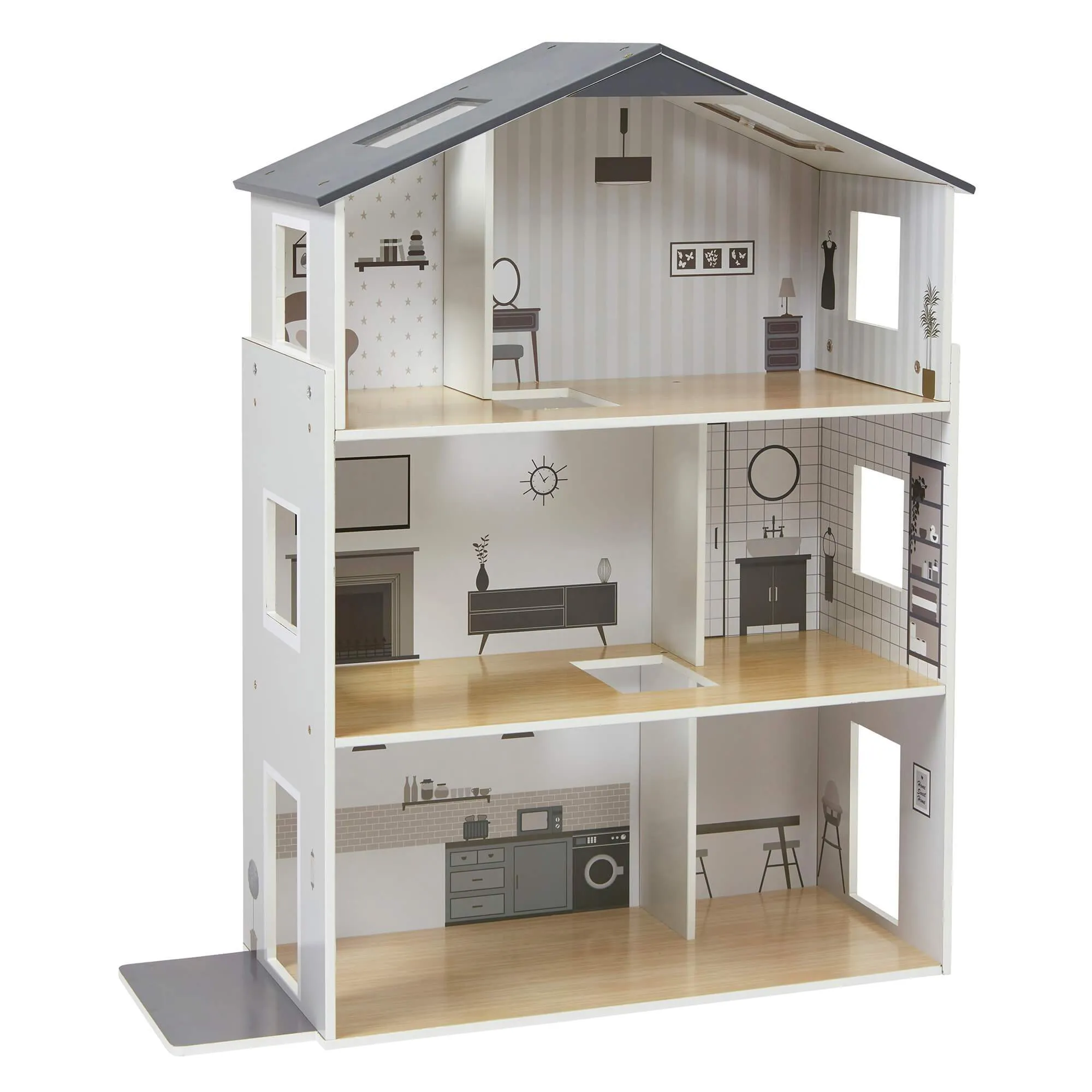 Grey Dolls House with Furniture & Accessories