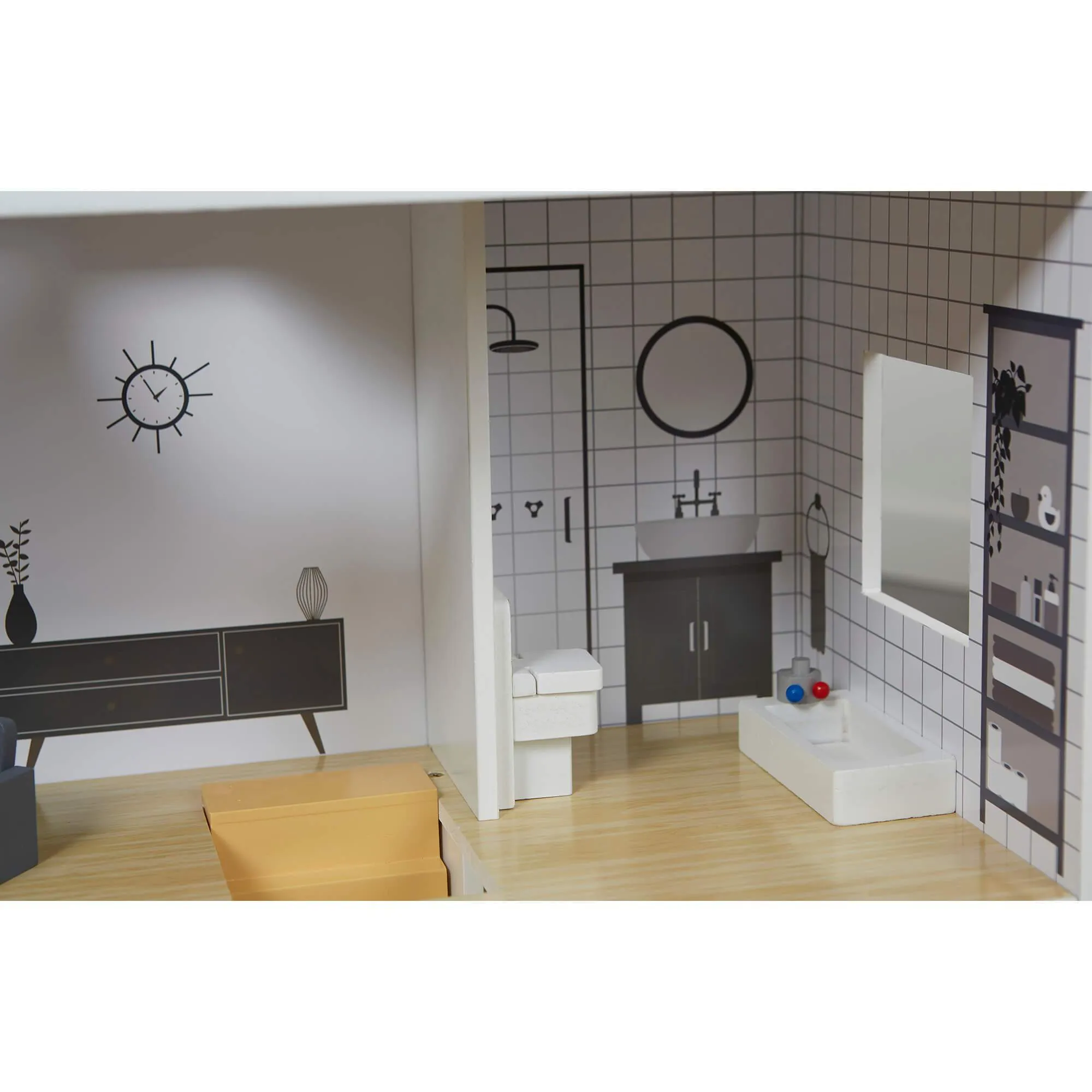 Grey Dolls House with Furniture & Accessories