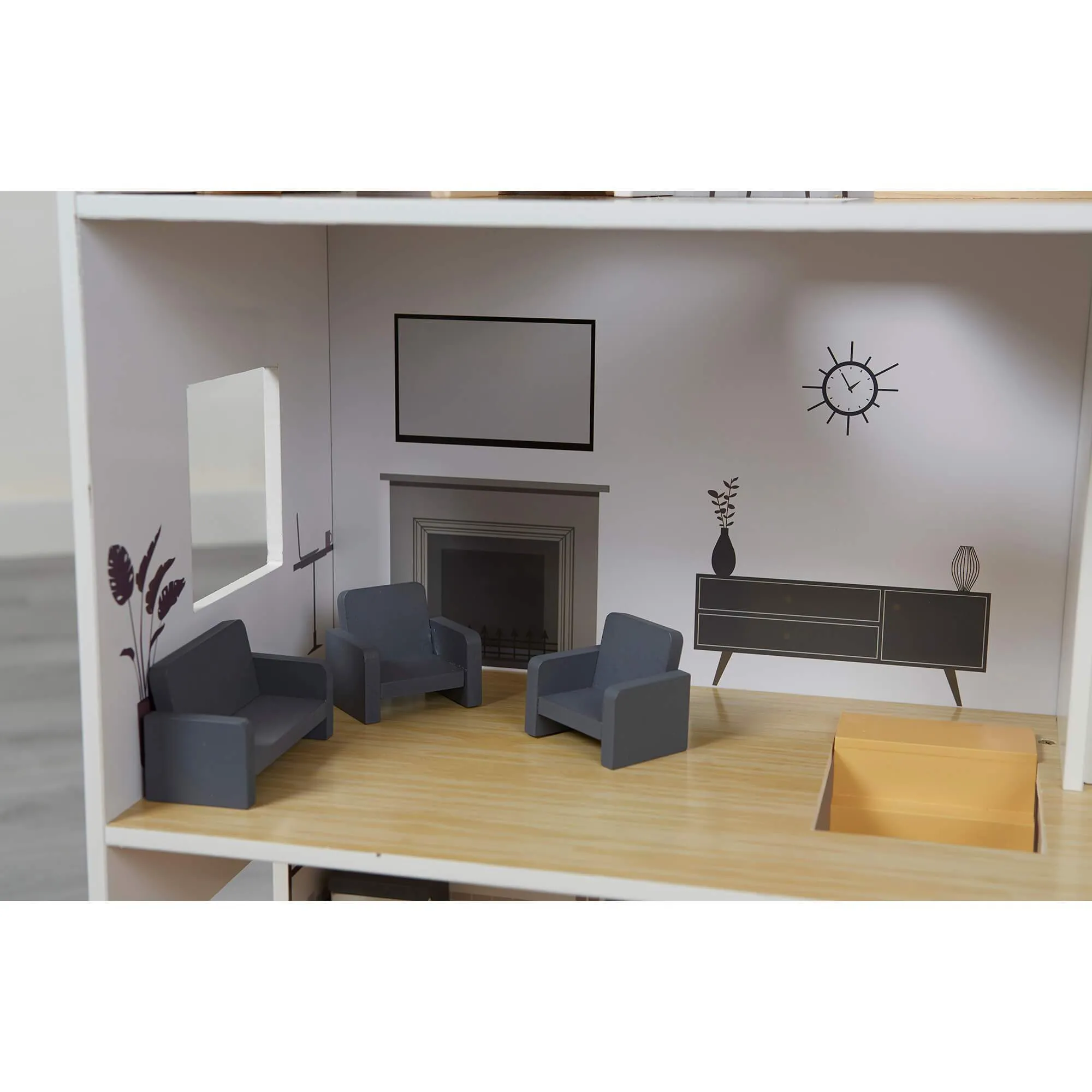 Grey Dolls House with Furniture & Accessories