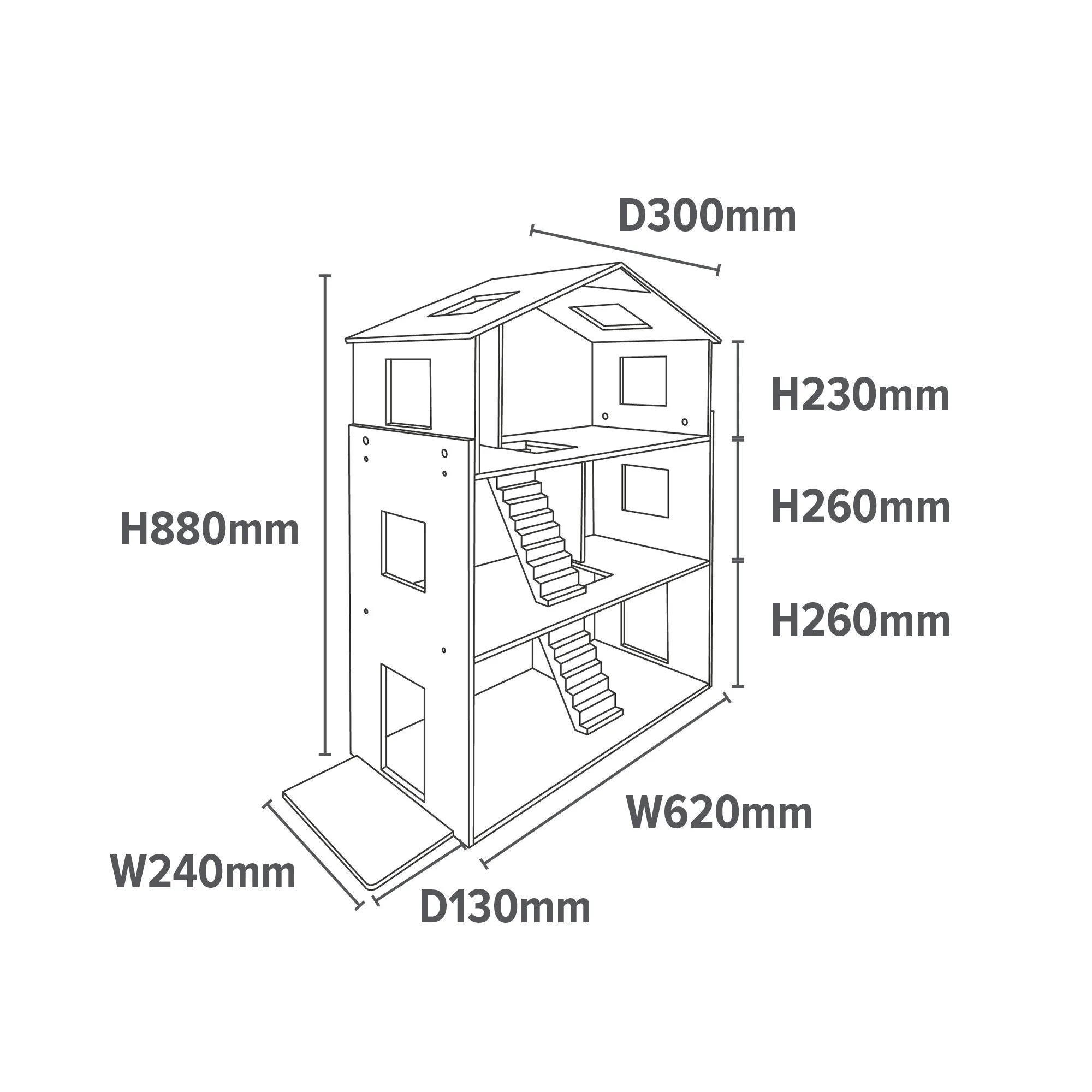 Grey Dolls House with Furniture & Accessories