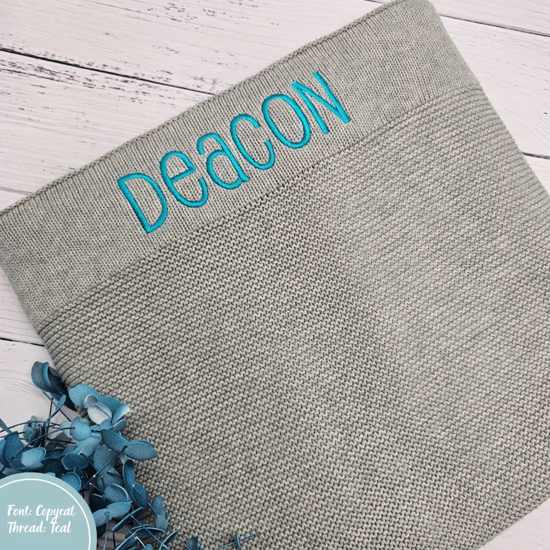 Grey Personalised Cotton Knit Baby Blanket