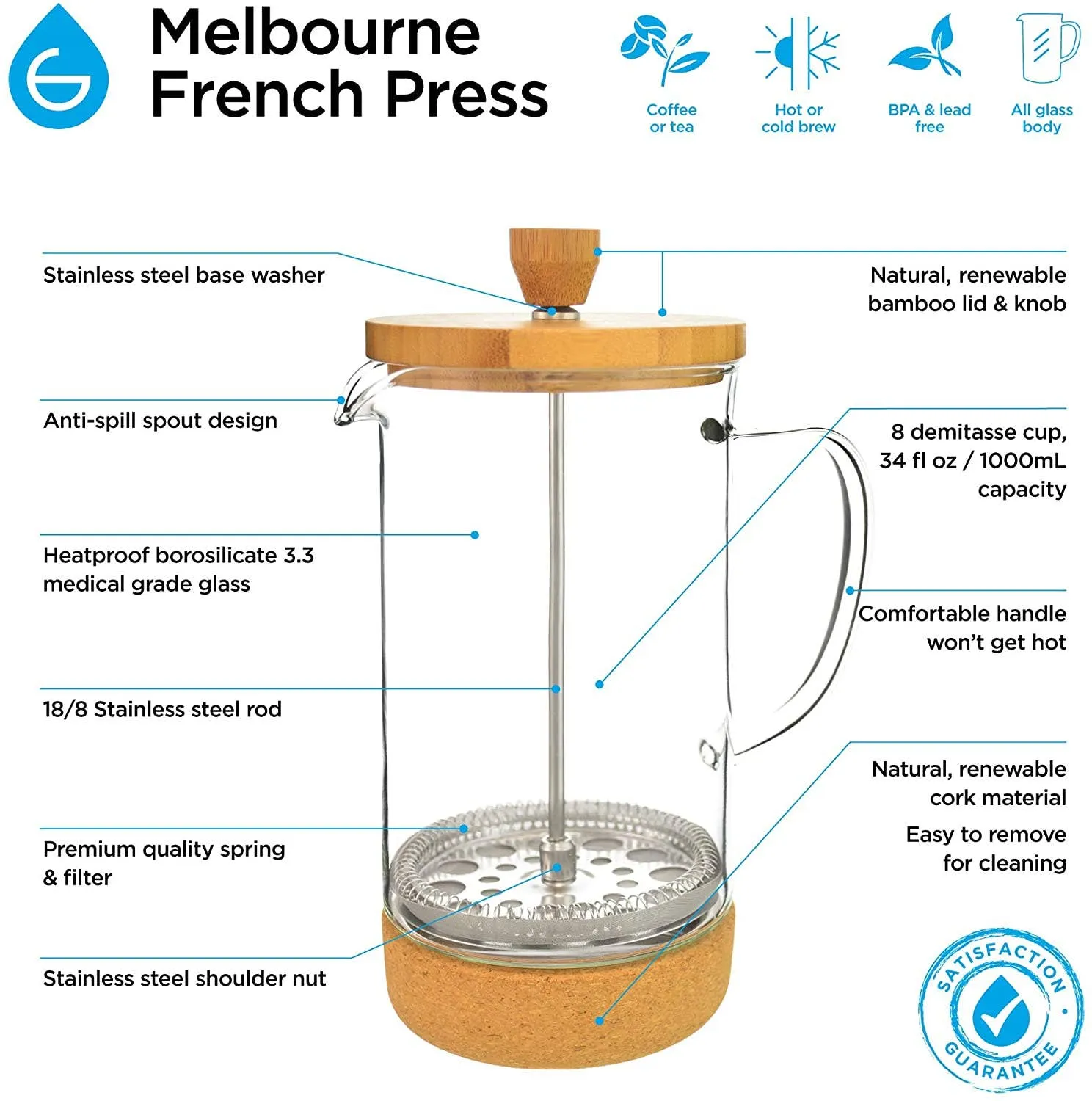 GROSCHE MELBOURNE Eco Friendly French Press Coffee Maker