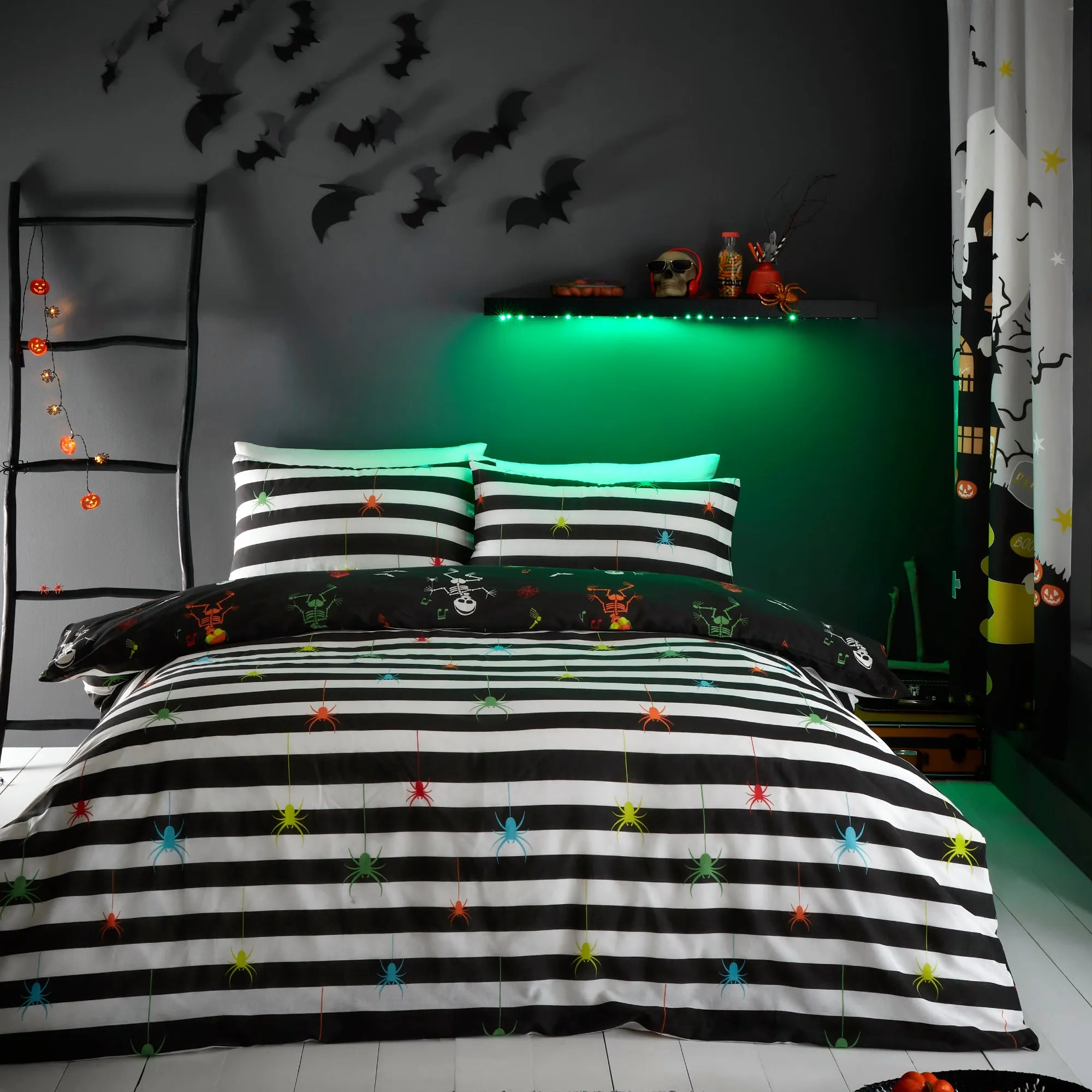 Halloween Dancing Skeletons Glow in the Dark Duvet Cover Set by Bedlam in Black