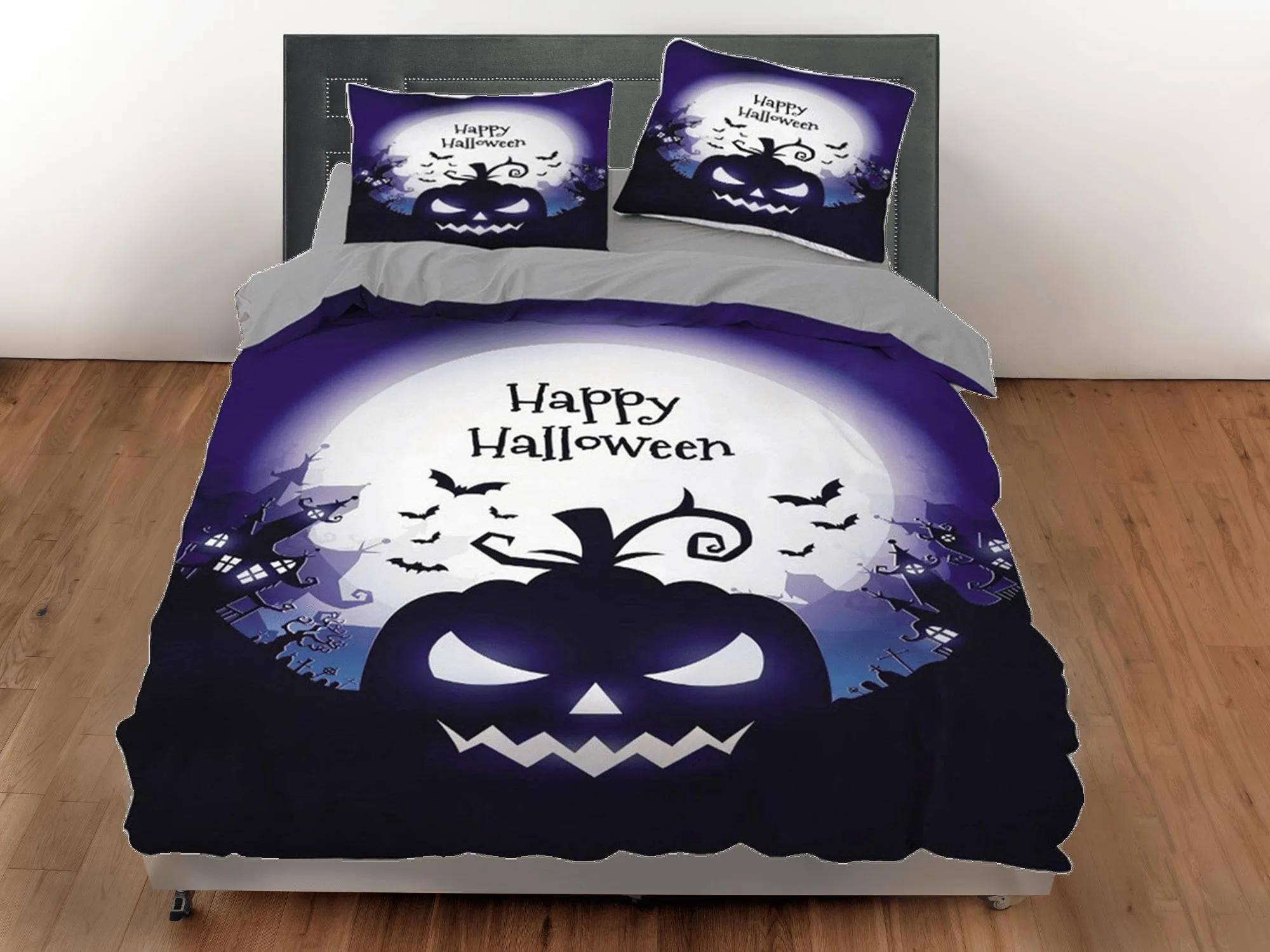 Happy halloween bedding & pillowcase, gothic duvet cover, dorm bedding, halloween decor scary pumpkin, halloween gift, toddler bedding