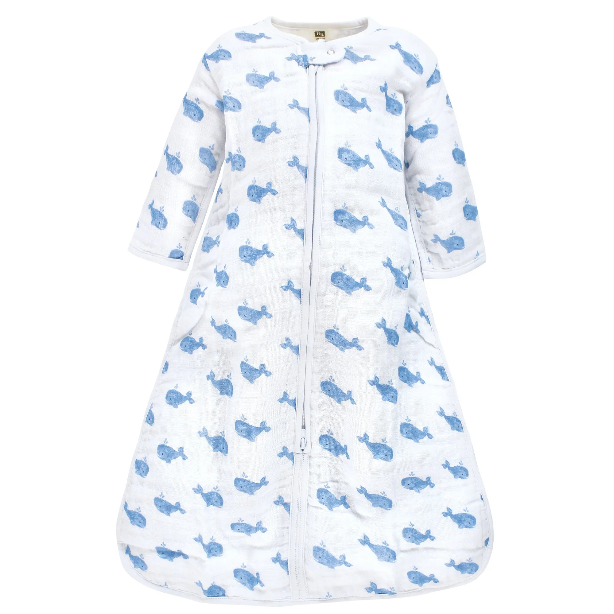 Hudson Baby Long Sleeve Muslin Sleeping Bag, Wearable Blanket, Sleep Sack, Blue Whale