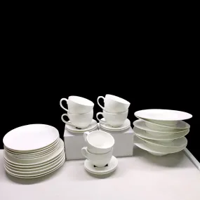 HUGE 30 - Piece Kitchen Dinnerware Set, Plates, Dishes, Bowls, cups and saucers Service for 6 Pure European White. Economy line