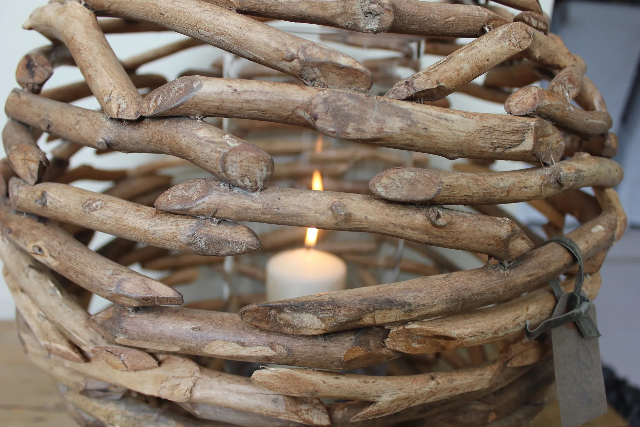 Huge Driftwood Ball Hurricane Lantern