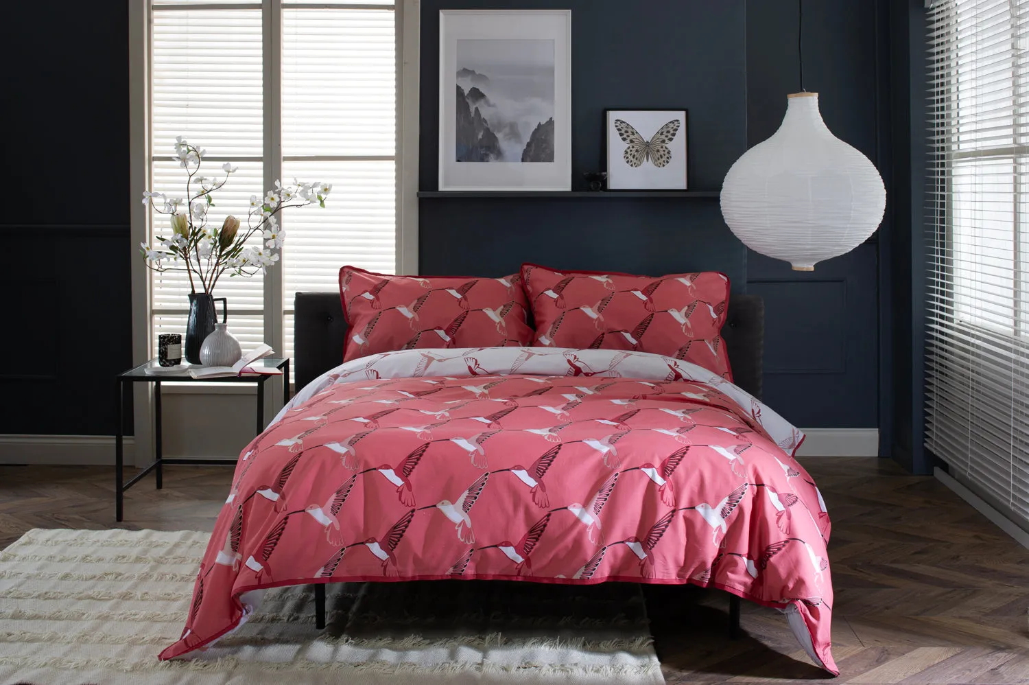 Hummingbird Coral Deluxe Cotton Printed Bedlinen Duvet set