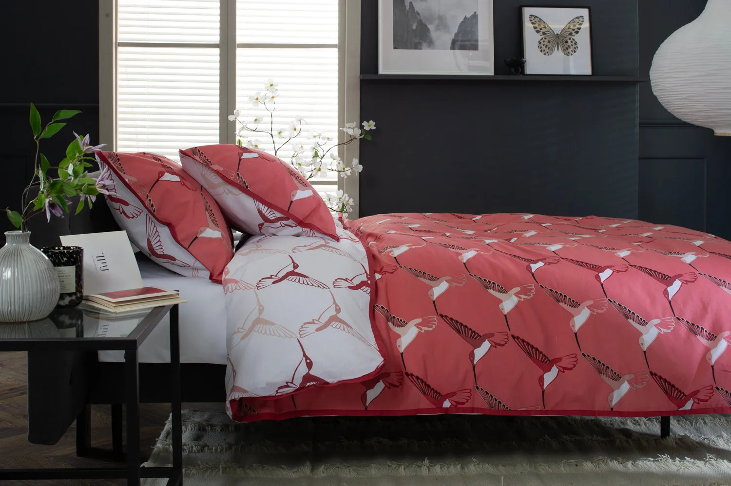 Hummingbird Coral Deluxe Cotton Printed Bedlinen Duvet set