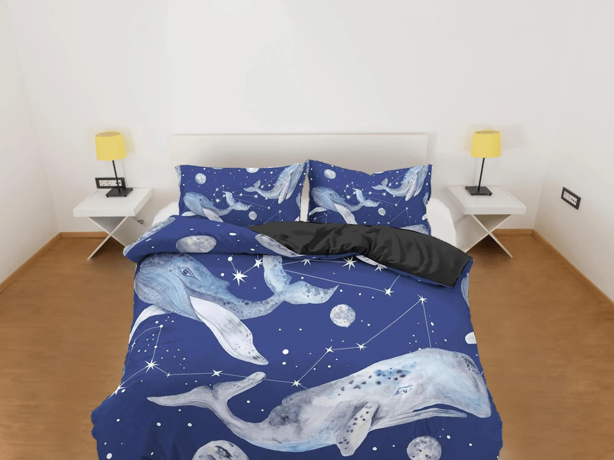 Humpback whale stars galaxy bedding duvet cover, ocean blush decor constellation celestial bedding set full king queen twin, dorm bedding