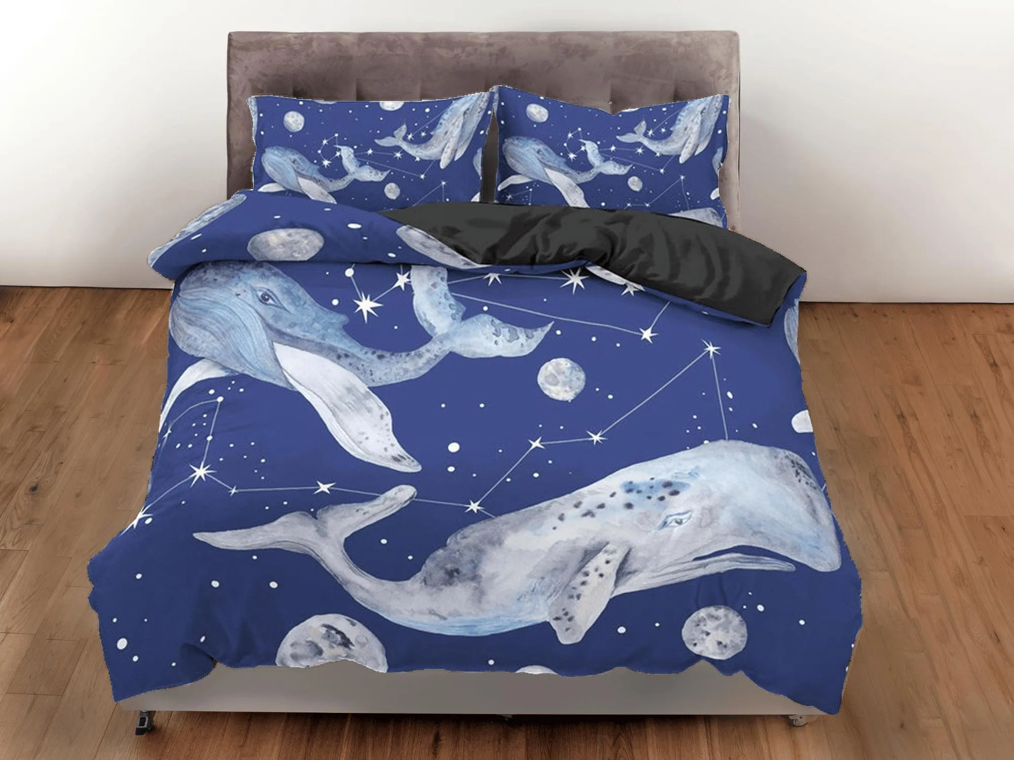 Humpback whale stars galaxy bedding duvet cover, ocean blush decor constellation celestial bedding set full king queen twin, dorm bedding