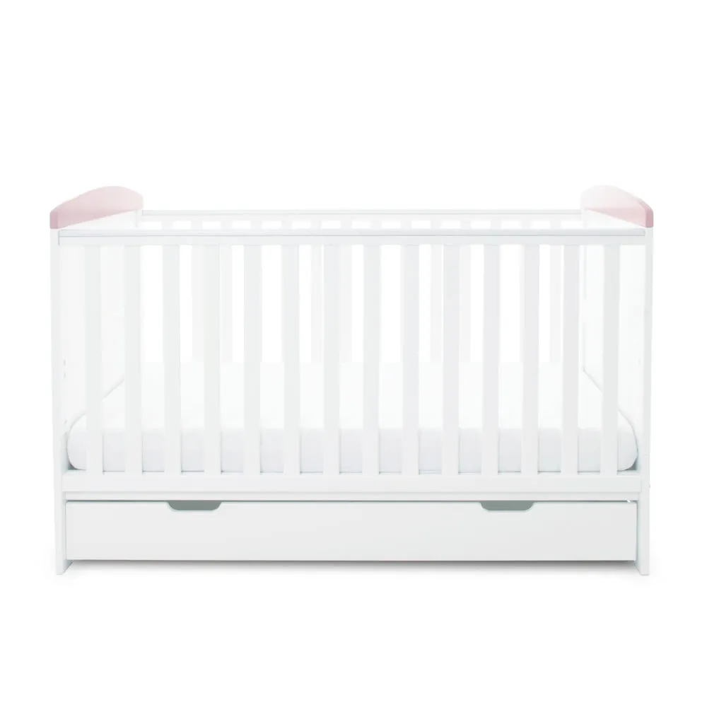 Ickle Bubba Coleby Style Cot Bed with Under Drawer - Elephant Love Pink