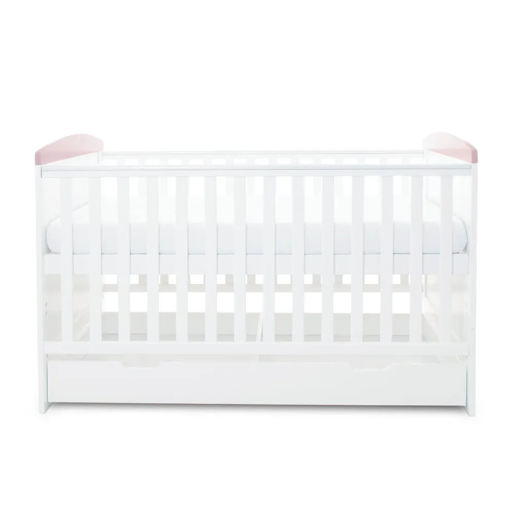 Ickle Bubba Coleby Style Cot Bed with Under Drawer - Elephant Love Pink