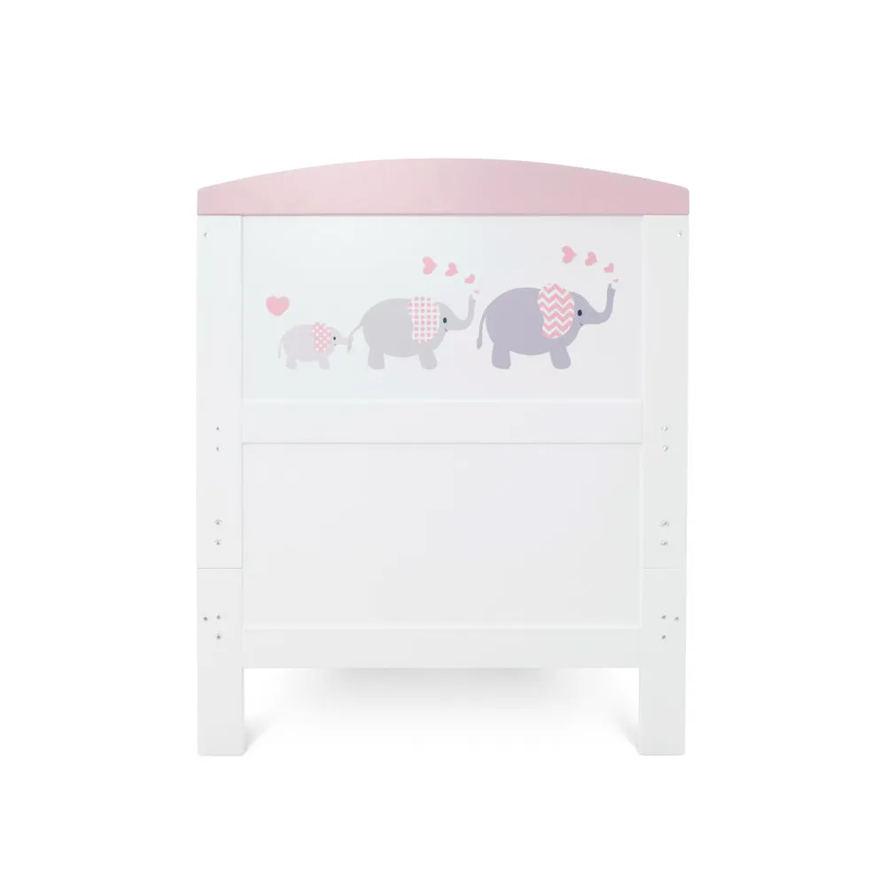 Ickle Bubba Coleby Style Cot Bed with Under Drawer - Elephant Love Pink