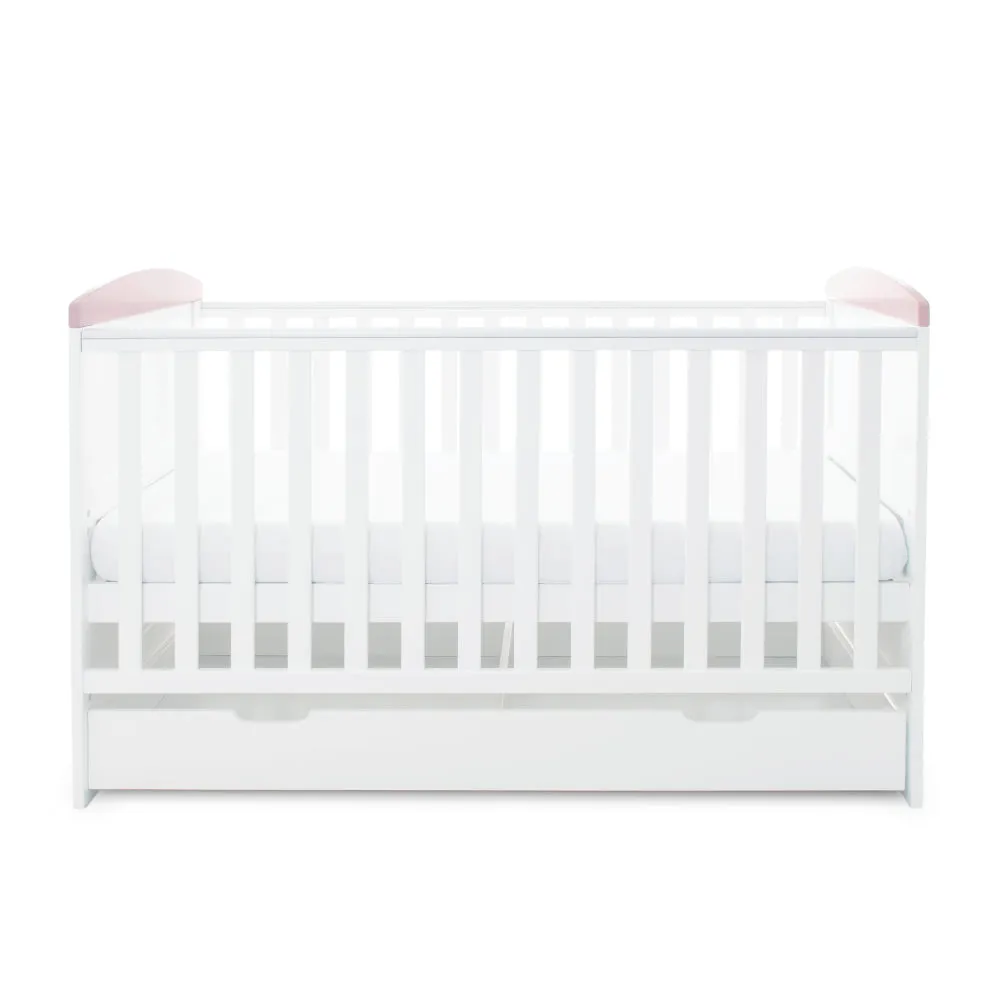 Ickle Bubba Coleby Style Cot Bed with Under Drawer - Elephant Love Pink