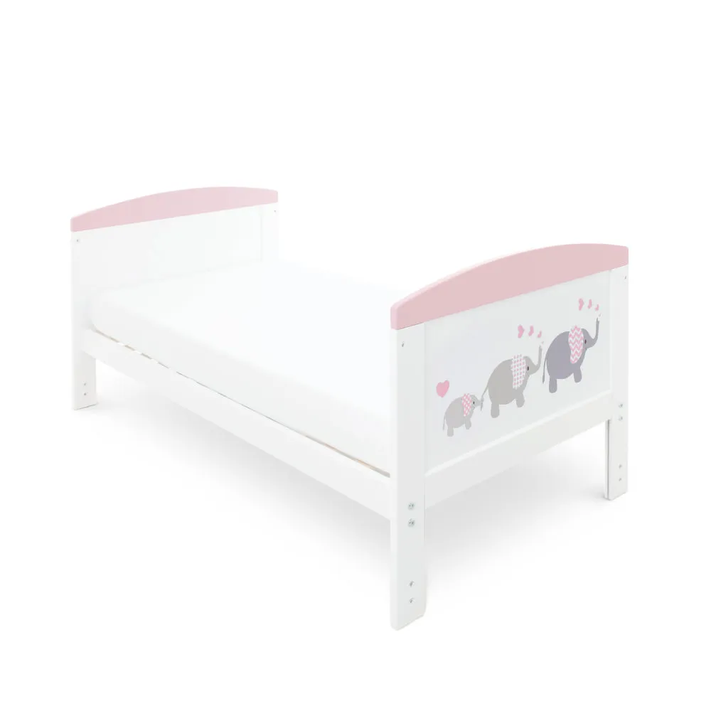 Ickle Bubba Coleby Style Cot Bed with Under Drawer - Elephant Love Pink