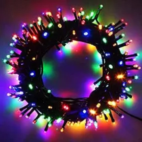 Indoor/Outdoor 8 Function LED Waterproof Fairy Lights with Green Cable (100) - Multicoloured