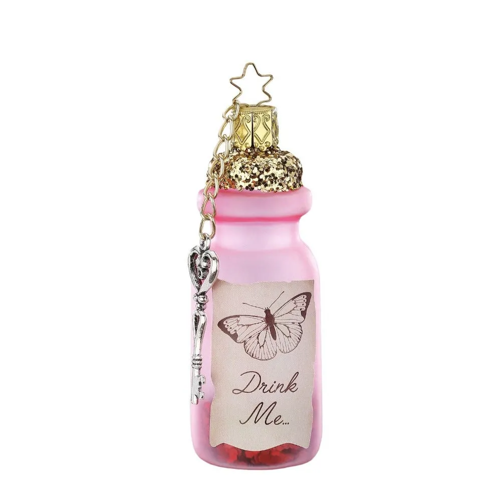 Inge Glas "Drink Me" Pink Glass Bottle Ornament