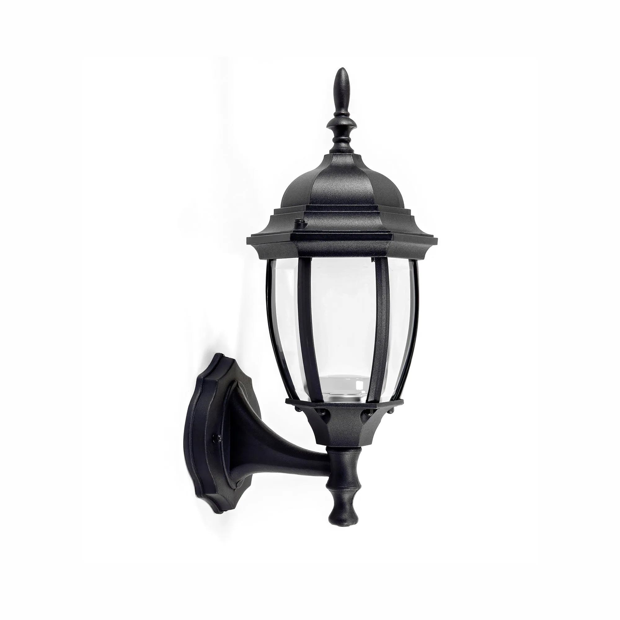 Integrated LED Curved Glass Wall Lantern, 800 Lumens, 3K, Wet Location, Black Finish with Clear Glass