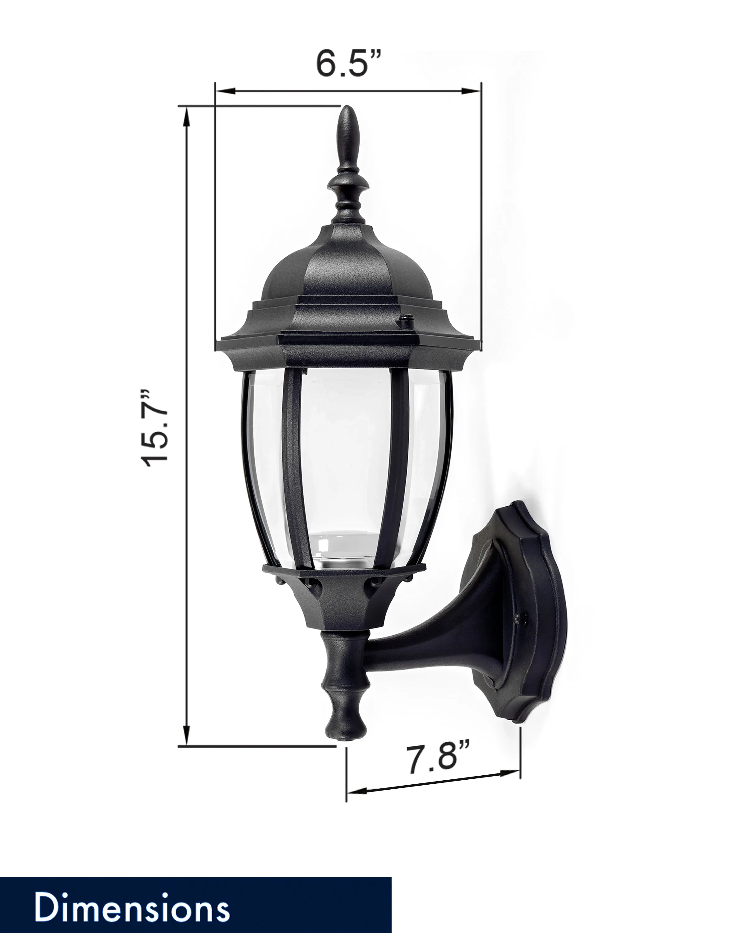 Integrated LED Curved Glass Wall Lantern, 800 Lumens, 3K, Wet Location, Black Finish with Clear Glass