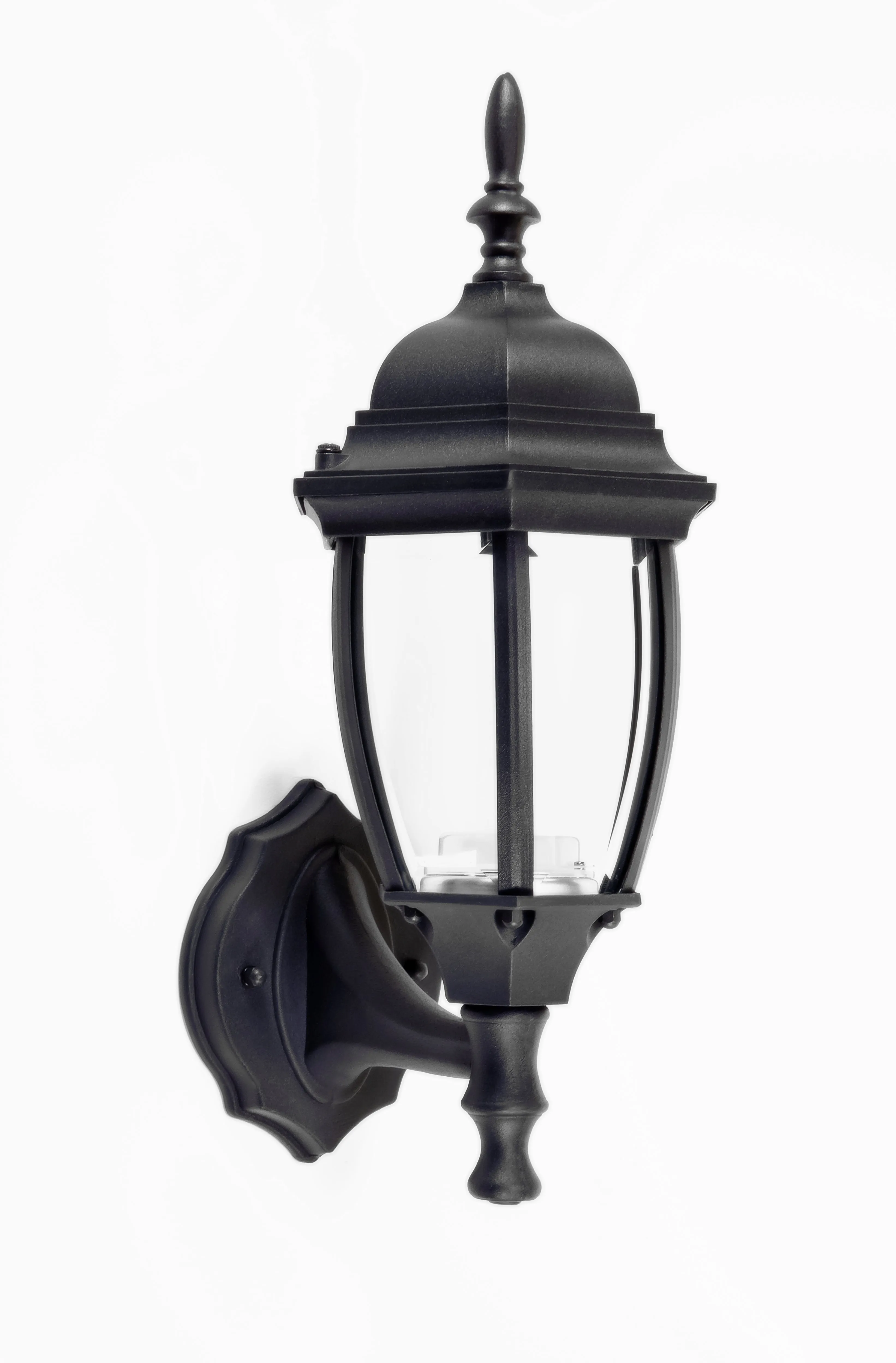 Integrated LED Curved Glass Wall Lantern, 800 Lumens, 3K, Wet Location, Black Finish with Clear Glass