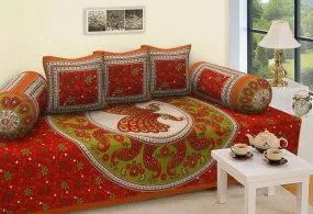 Jaipuri Design Single Bedsheet ( 100% cotton, 6pc set, Diwan set )