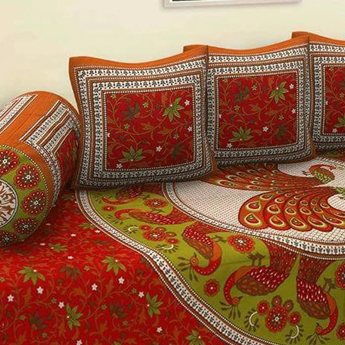 Jaipuri Design Single Bedsheet ( 100% cotton, 6pc set, Diwan set )