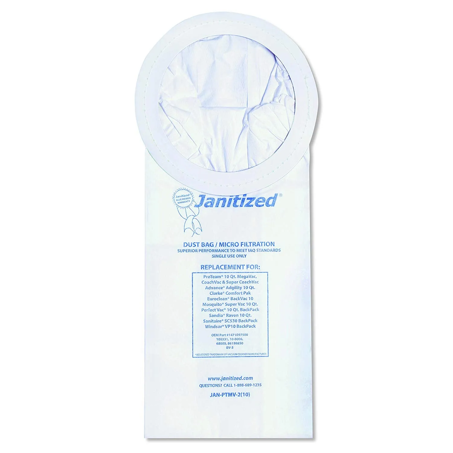 Janitized JANPTMV2 Vacuum Filter Bags Designed to Fit ProTeam 10 Qt. Super Coach/MegaVac (Case of 100)