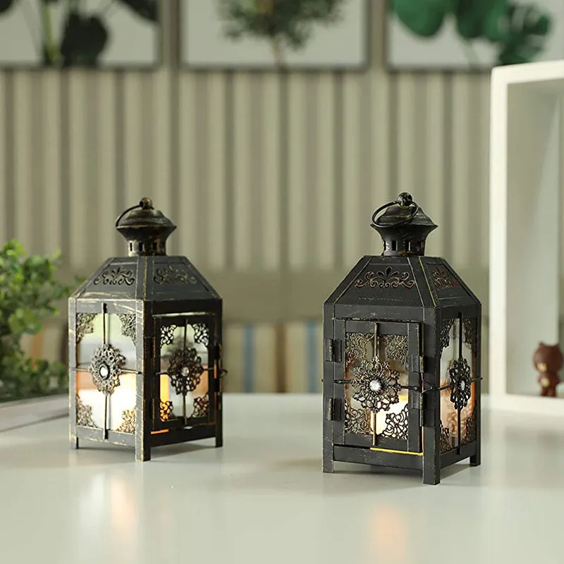 JHY DESIGN Set of 2  Decorative Candle Lantern 9.5" High Metal Candle Lantern