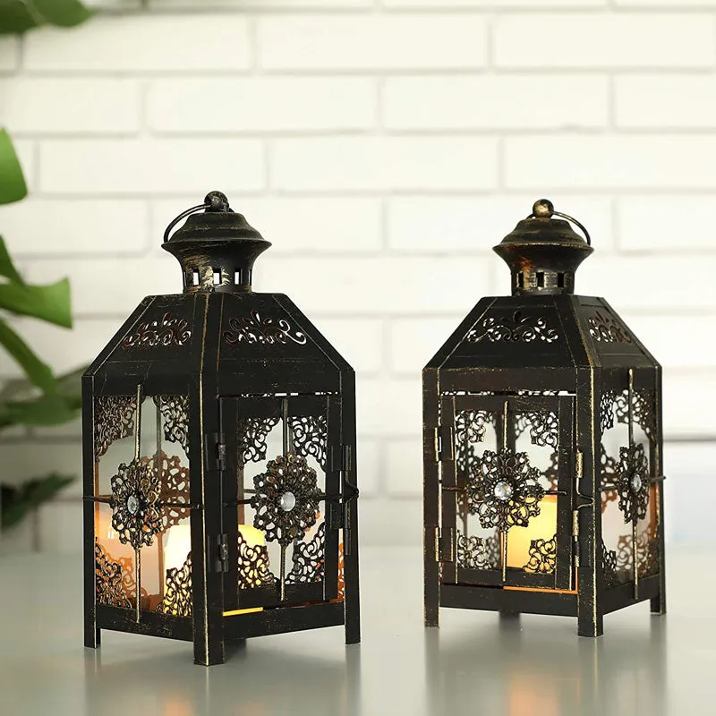 JHY DESIGN Set of 2  Decorative Candle Lantern 9.5" High Metal Candle Lantern