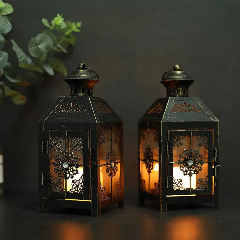 JHY DESIGN Set of 2  Decorative Candle Lantern 9.5" High Metal Candle Lantern