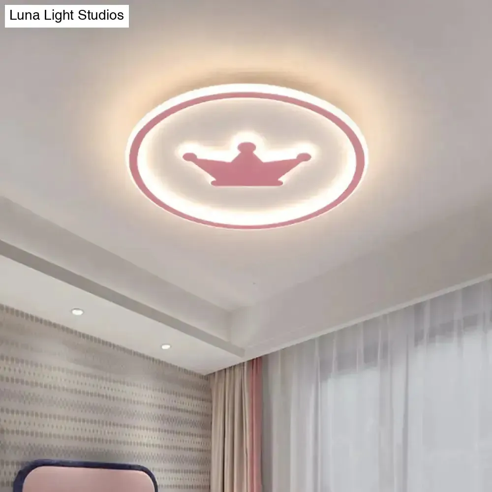 Kids Cartoon Crown LED Ceiling Lamp - Pink/Gold/White, 16"/19.5" Width