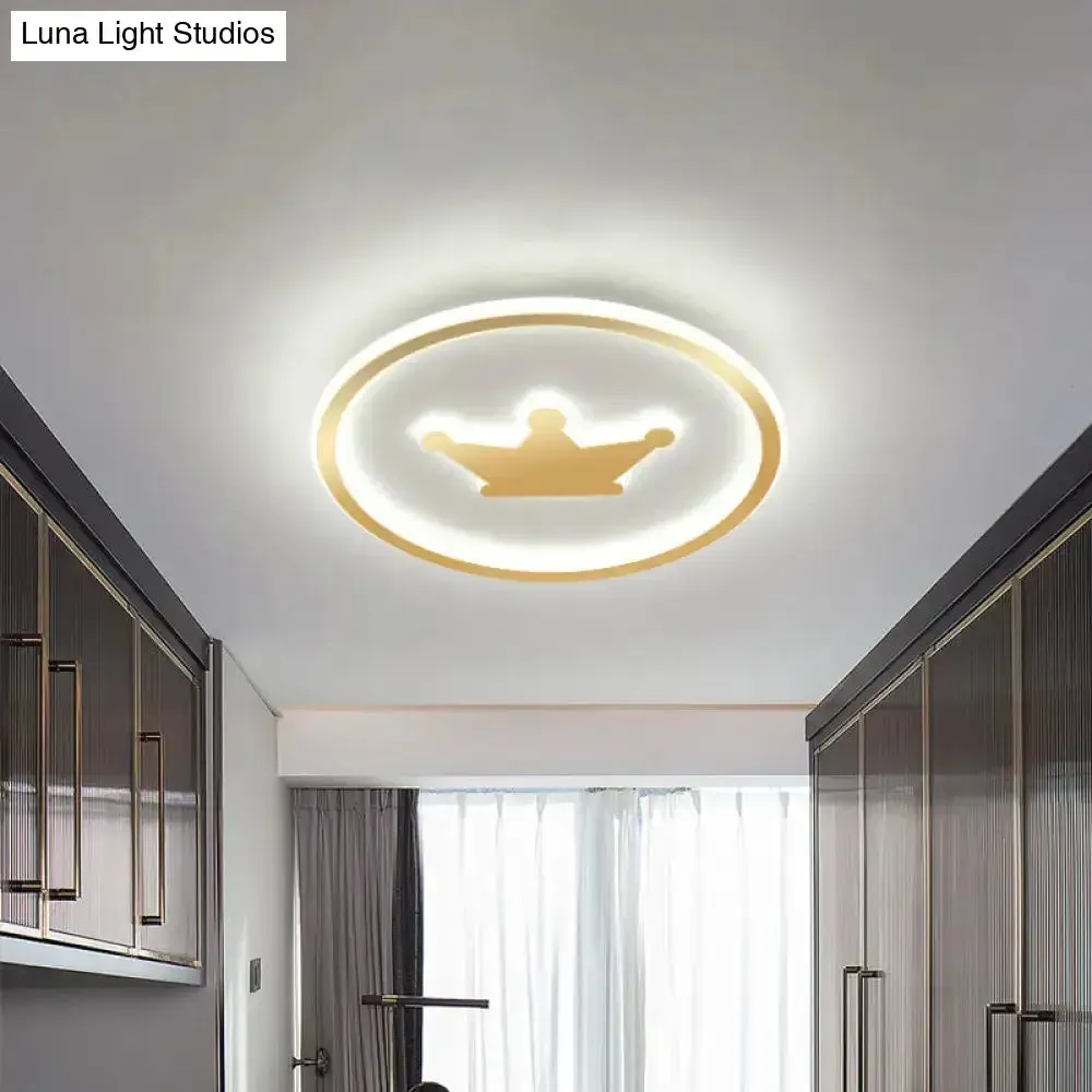 Kids Cartoon Crown LED Ceiling Lamp - Pink/Gold/White, 16"/19.5" Width