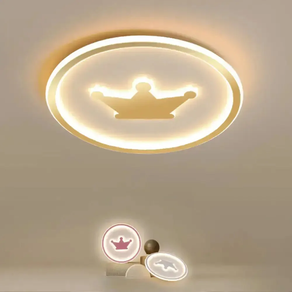 Kids Cartoon Crown LED Ceiling Lamp - Pink/Gold/White, 16"/19.5" Width