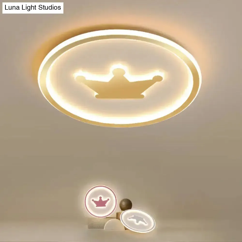 Kids Cartoon Crown LED Ceiling Lamp - Pink/Gold/White, 16"/19.5" Width