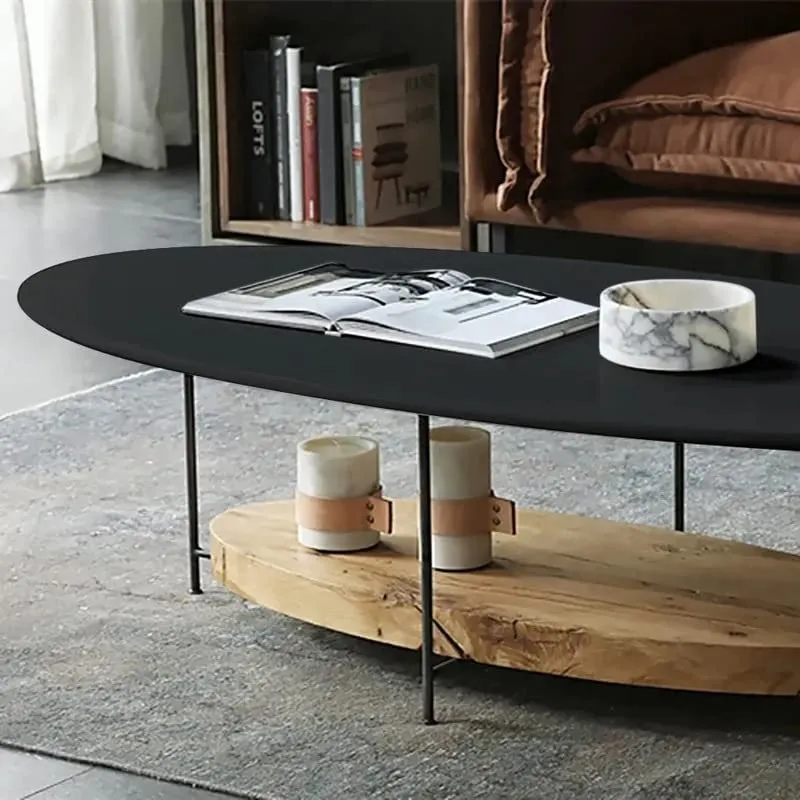 KOHINOOR DECOR 39" Modern Black & Natural Coffee Table with Storage Shelf Light Wood and Metal |Merino Laminate with Hettich|