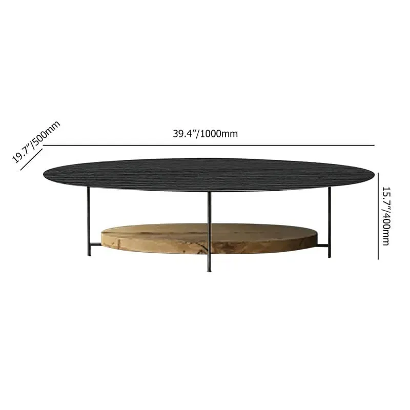 KOHINOOR DECOR 39" Modern Black & Natural Coffee Table with Storage Shelf Light Wood and Metal |Merino Laminate with Hettich|