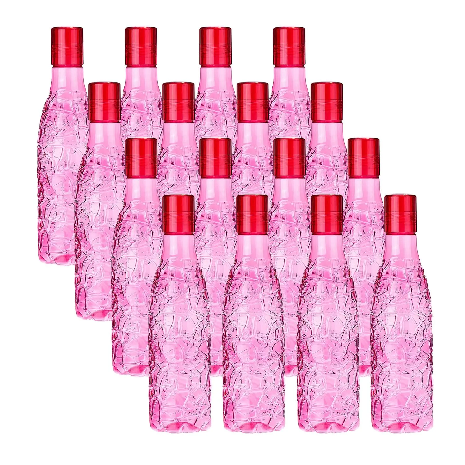 Kuber Industries BPA-Free Plastic Water Bottle|Leak Proof, Firm Grip, 100% Food Grade Plastic Bottles|for Home, Office, & Gym|Unbreakable, Freezer Proof, Fridge Water Bottle|Set of 4|Pink (Pack of 4)