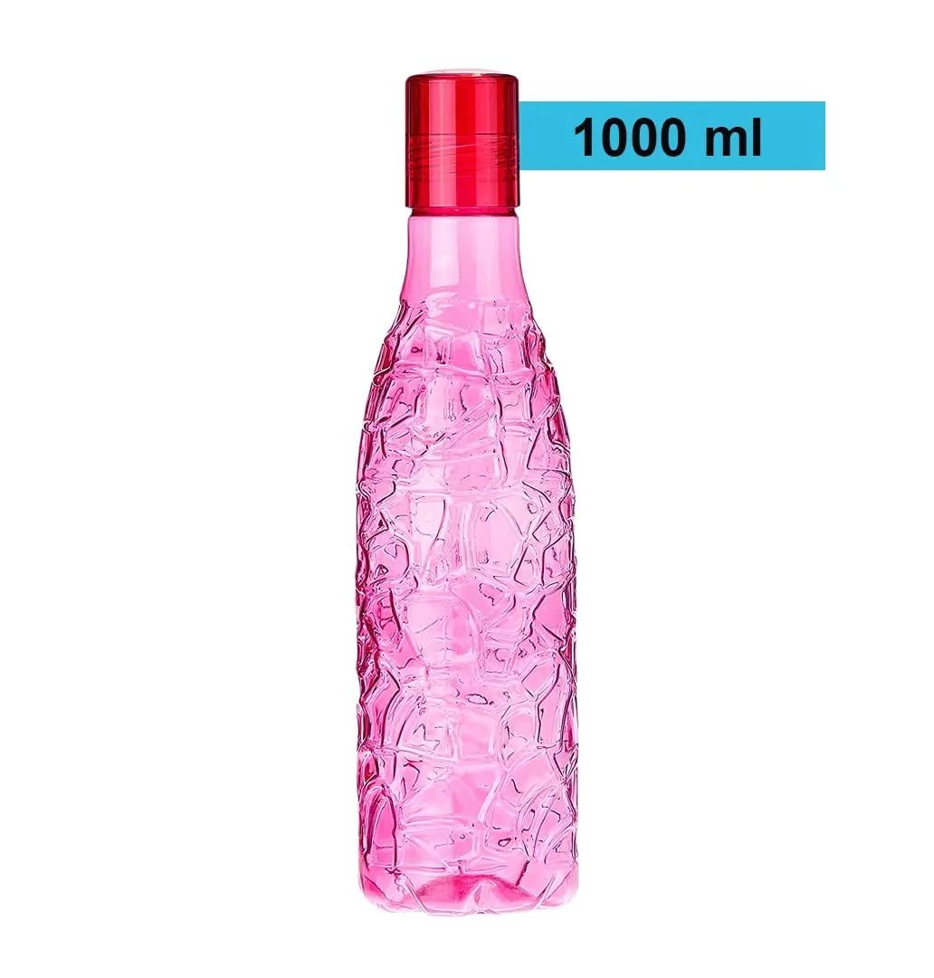 Kuber Industries BPA-Free Plastic Water Bottle|Leak Proof, Firm Grip, 100% Food Grade Plastic Bottles|for Home, Office, & Gym|Unbreakable, Freezer Proof, Fridge Water Bottle|Set of 4|Pink (Pack of 4)