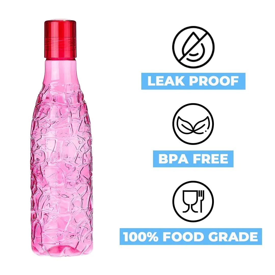 Kuber Industries BPA-Free Plastic Water Bottle|Leak Proof, Firm Grip, 100% Food Grade Plastic Bottles|for Home, Office, & Gym|Unbreakable, Freezer Proof, Fridge Water Bottle|Set of 4|Pink (Pack of 4)