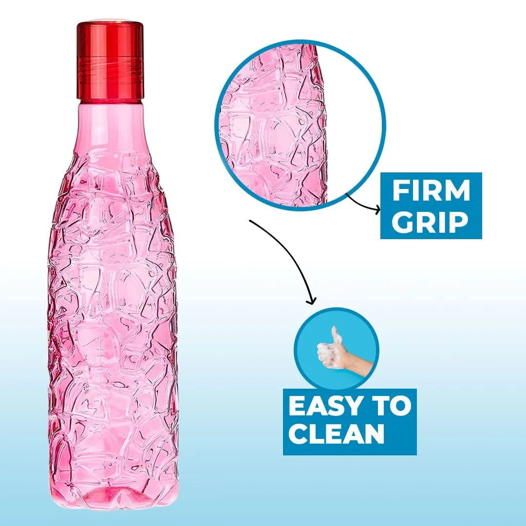 Kuber Industries BPA-Free Plastic Water Bottle|Leak Proof, Firm Grip, 100% Food Grade Plastic Bottles|for Home, Office, & Gym|Unbreakable, Freezer Proof, Fridge Water Bottle|Set of 4|Pink (Pack of 4)