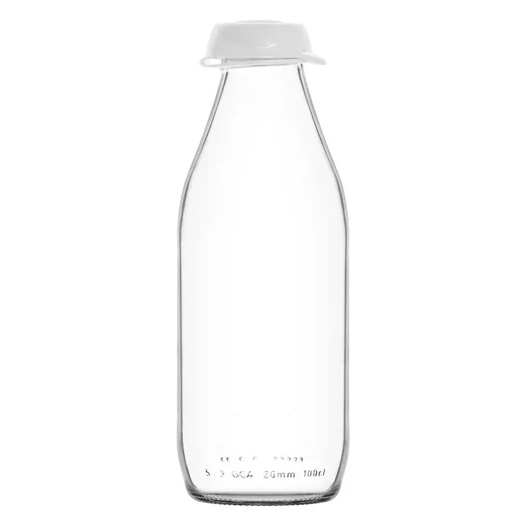 Lav Glass Milk Bottles with Lid, Clear Water Pitcher, 6 Pcs, 34.5 oz