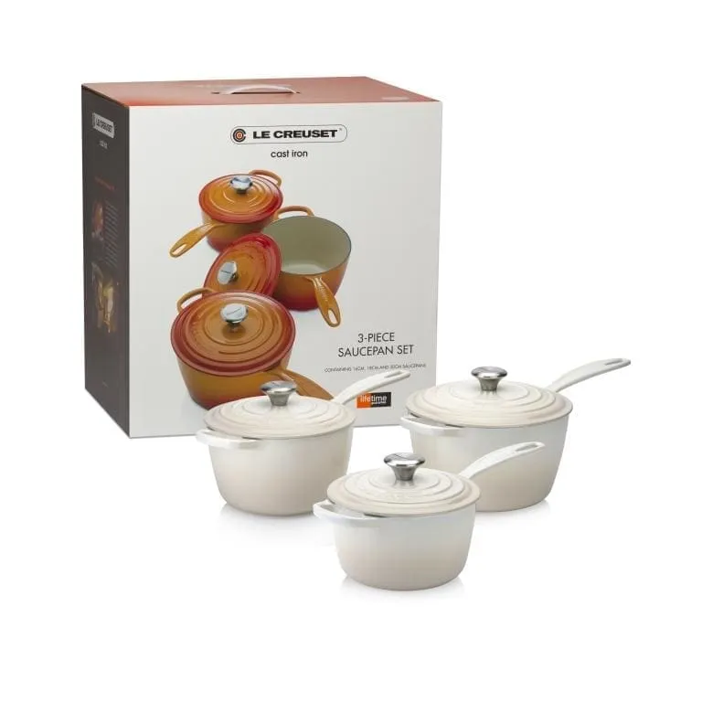 Le Creuset Signature Cast Iron 3-piece Saucepan Set Meringue