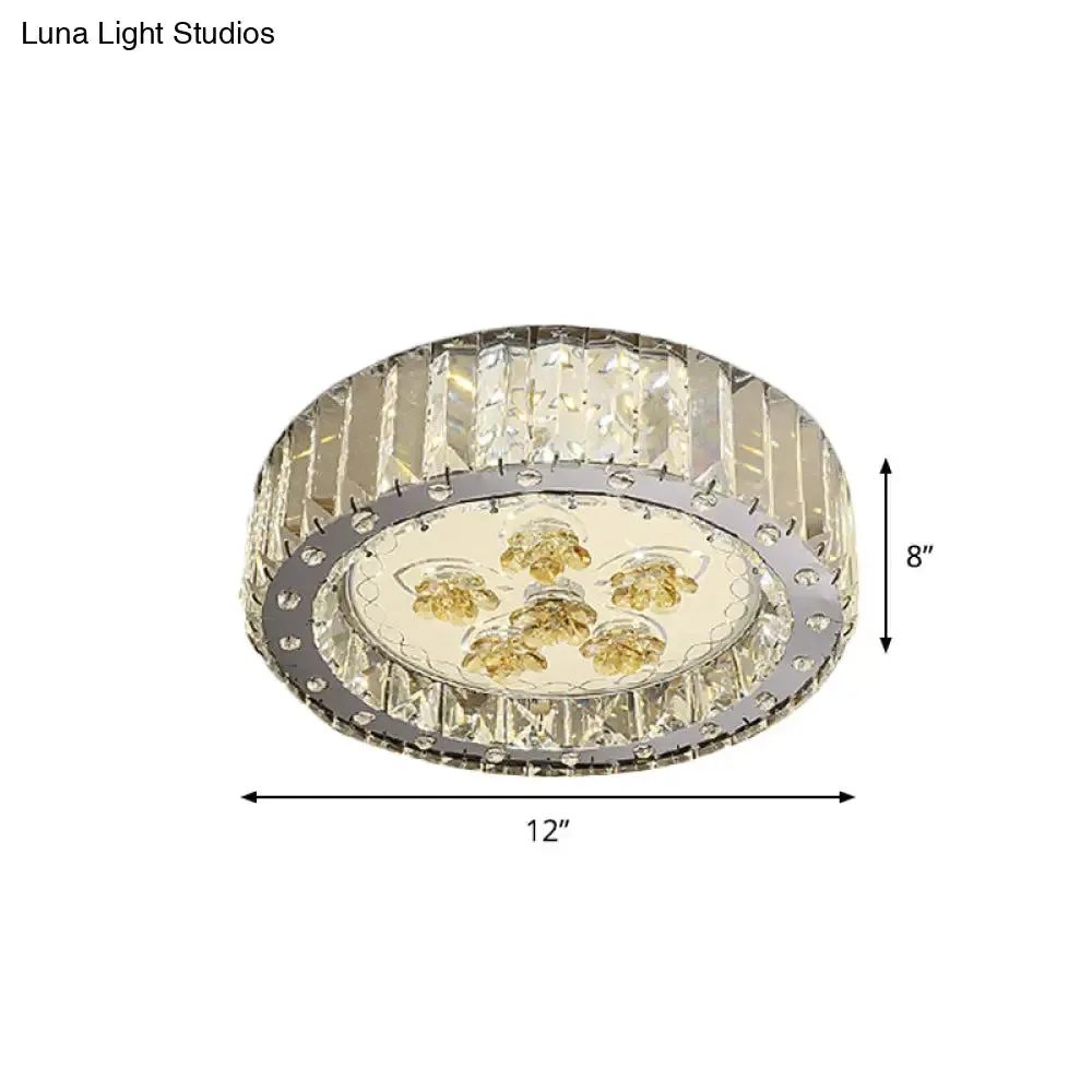 LED Drum Shade Crystal Ceiling Lamp with Flush Mount Spotlight in Nickel finish