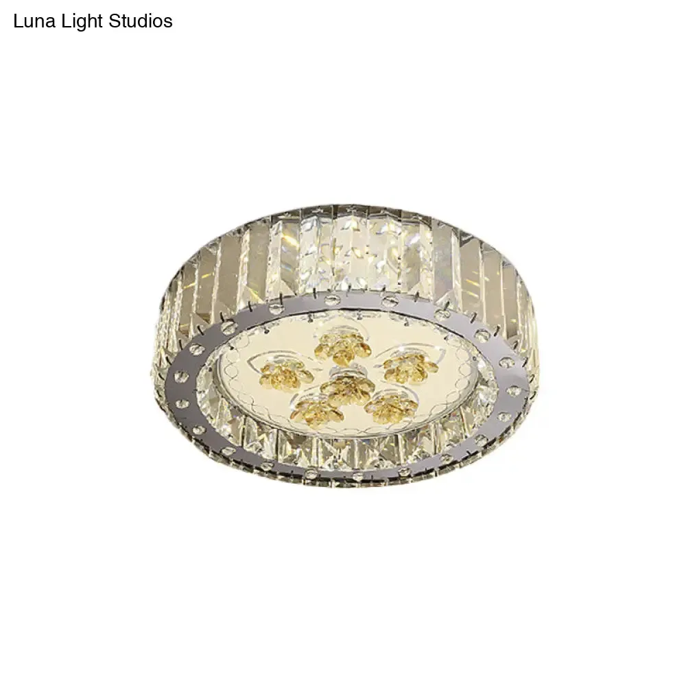 LED Drum Shade Crystal Ceiling Lamp with Flush Mount Spotlight in Nickel finish