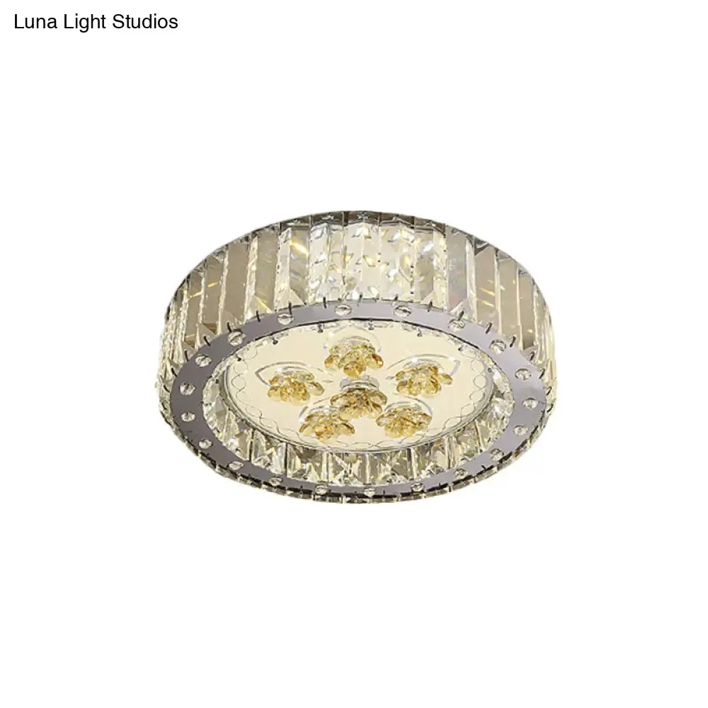 LED Drum Shade Crystal Ceiling Lamp with Flush Mount Spotlight in Nickel finish