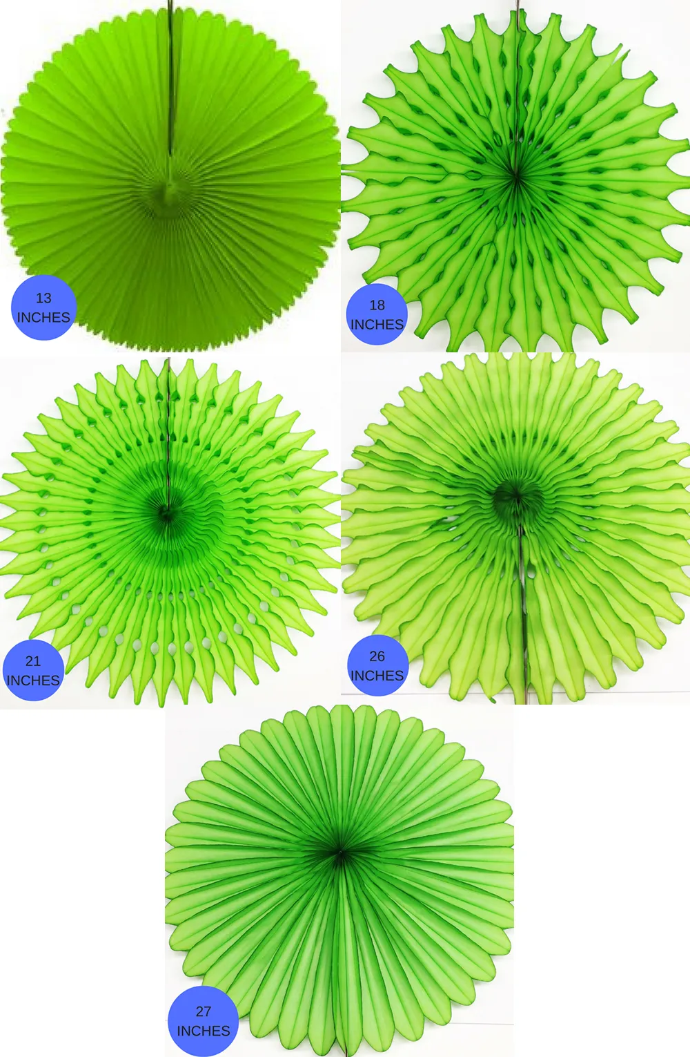 Lime Green Paper Fans, 5 Sizes